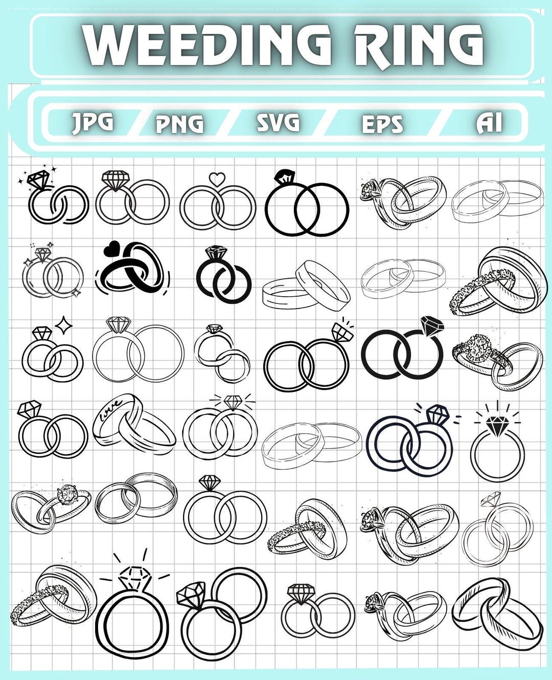 Wedding Rings SVG: Engagement Ring SVG Vector Files,groom and Bride ...