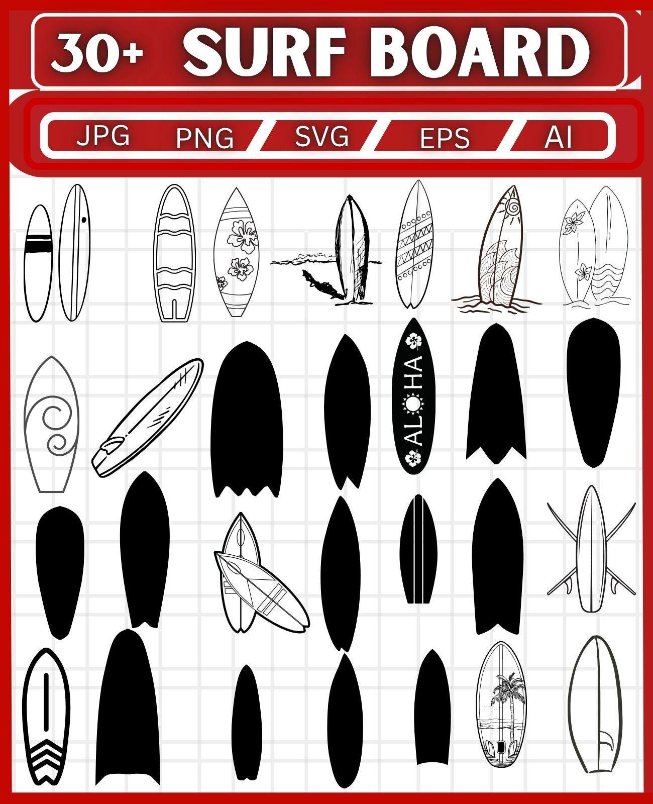 Surfboard SVG Bundle, Summer Aloha Beach Designs, Surfer Vector Clipart ...