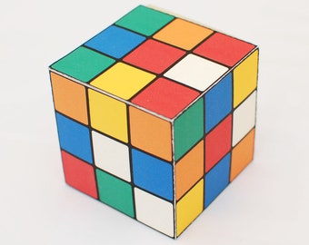 Caixa de presente gigante em formato de cubo mágico, faça você mesmo, quebra-cabeça gigante, lembrancinha, embalagem retrô dos anos 80, modelo imprimível para download instantâneo, artesanato em papel tamanho jumbo.