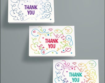Doodle bedankkaart afdrukbaar | Handgetekend briefpapier [digitale download]