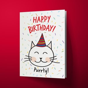 Funny Cat Printable Birthday Card, Instant Download