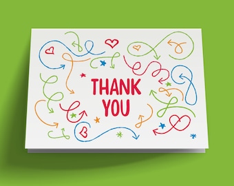 Doodle Printable Thank You Card, Instant Download