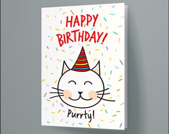 Grappige verjaardagskaart kat | Kittenbegroeting [digitale download]
