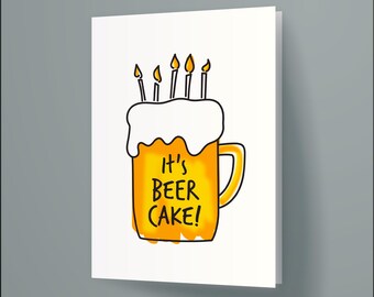 Biertaart afdrukbare verjaardagskaart grappige groet voor mannen echtgenoot bierliefhebber cadeau Instant download mannelijk briefpapier DIY-kaart