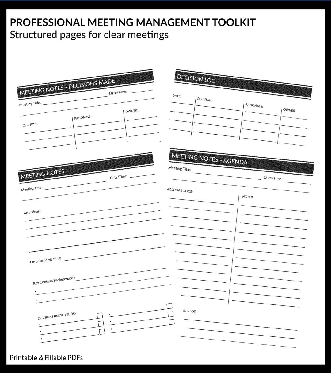 Professional Meeting Notes & Documentation System | PDF + Word | No ...
