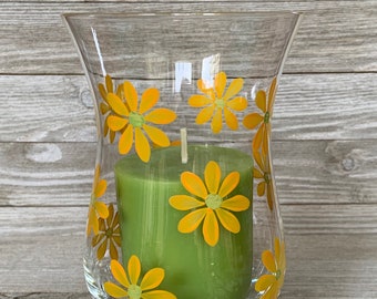 Vintage Glass Hand Painted Vase/Candle Holder