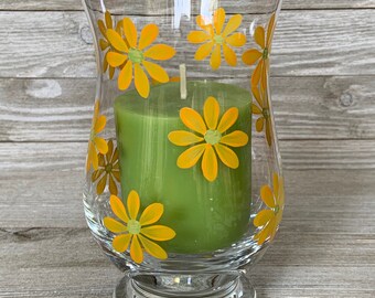 Vintage Glass Hand Painted Vase/Candle Holder