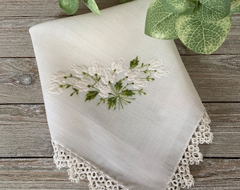 Vintage Hand Tatted Wedding Linen Handkerchief