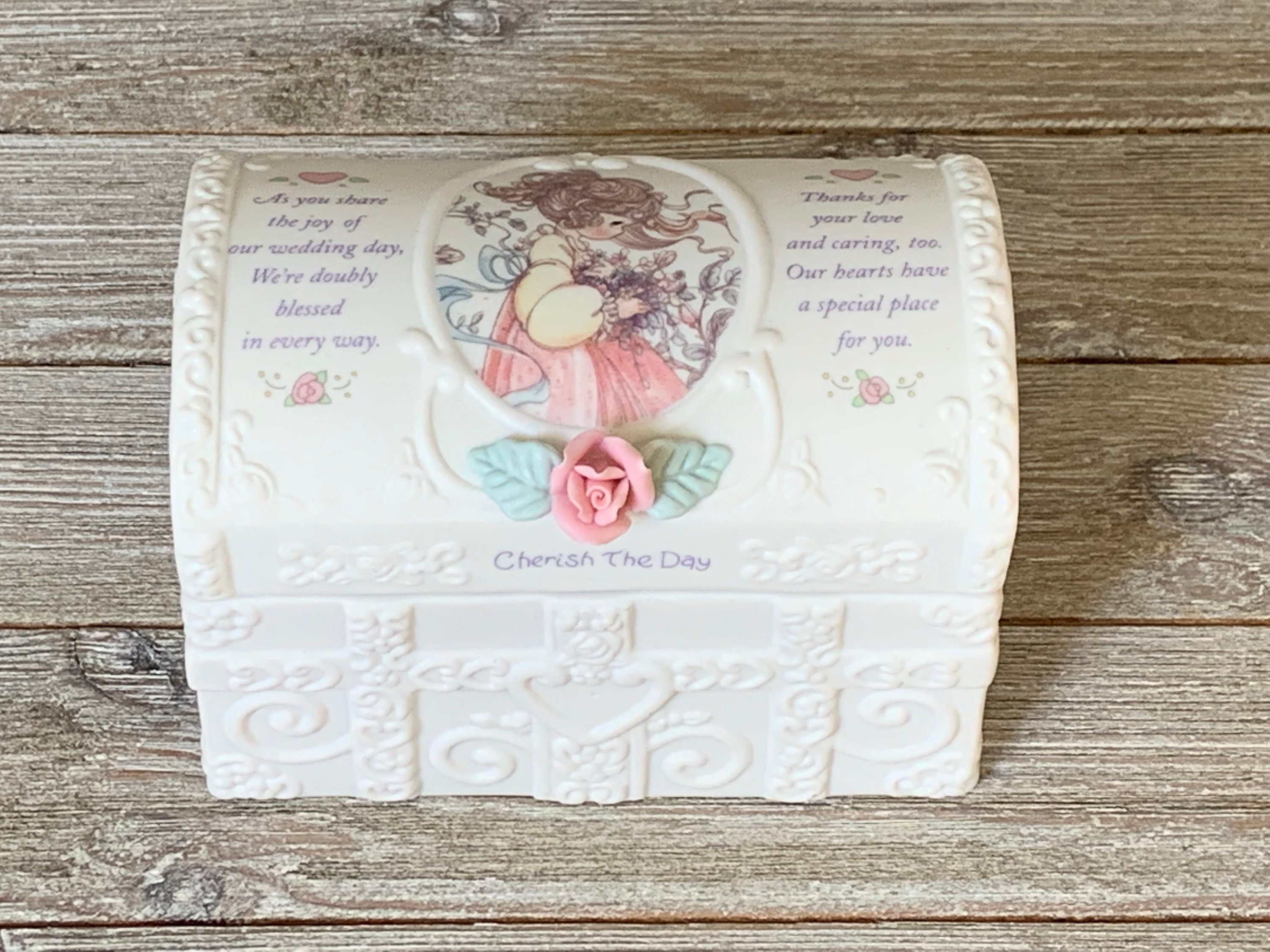 Vintage Porcelain Precious Moments Wedding Jewelry/Trinket Box
