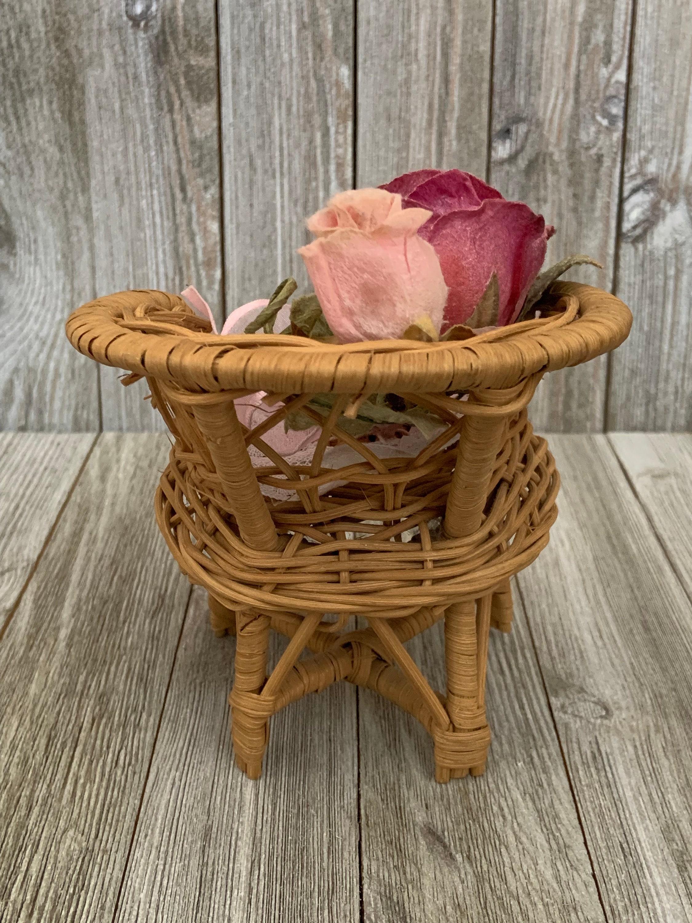 Farmhouse/country Miniature Wicker Chair With Floral Accents - Etsy