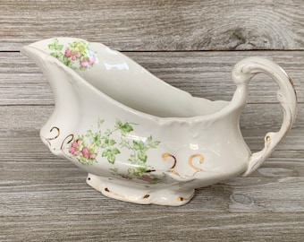 Antique Floral China Gravy/Sauce Boat