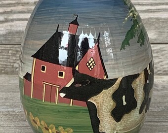 Vintage Ceramic Farmhouse Cow and Barn Easter egg