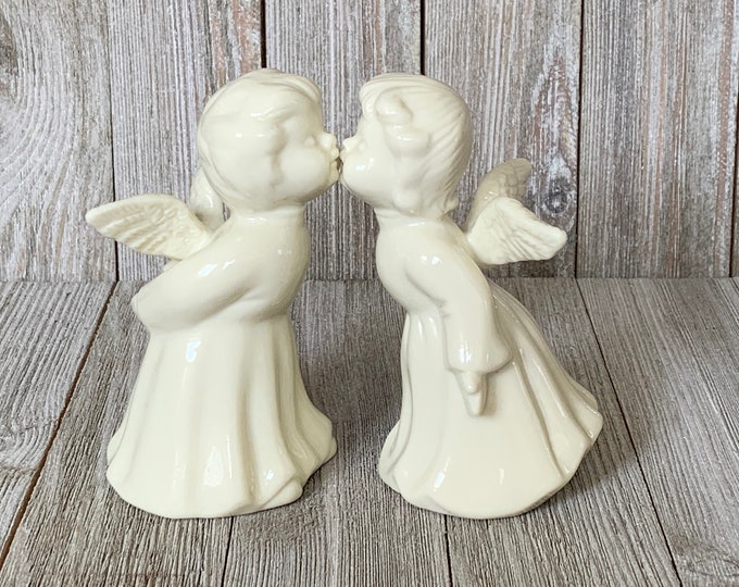 Vintage Ceramic Kissing Angels Set Etsy