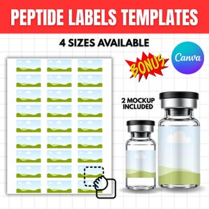 Peptide Labels Templates, 3mL 5mL 10mL Vial Labels Canva, Niimbot Peptide Sticker, Peptide Therapy, FDA, Drag and Drop