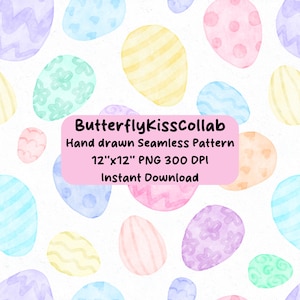 Hand Drawn Pastel Easter Egg Seamless Pattern (Digital Download) PNG Instant Download 12x12” Tile