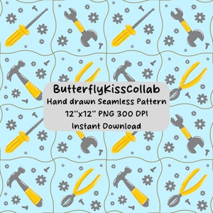 Boys Tools Repeat Pattern | 12x12” Tile Seamless Design | Surface Pattern | Hammer, Screwdriver, Cogs | Printable Digital Download | Crafts