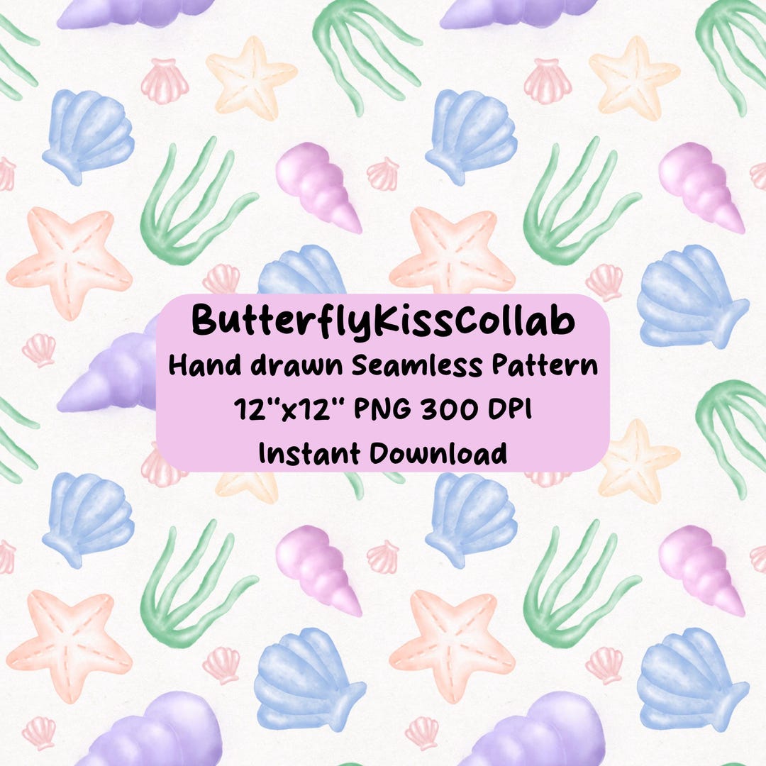 Coastal Seashell Watercolor Seamless Pattern – Hand Drawn Beach Digital ...