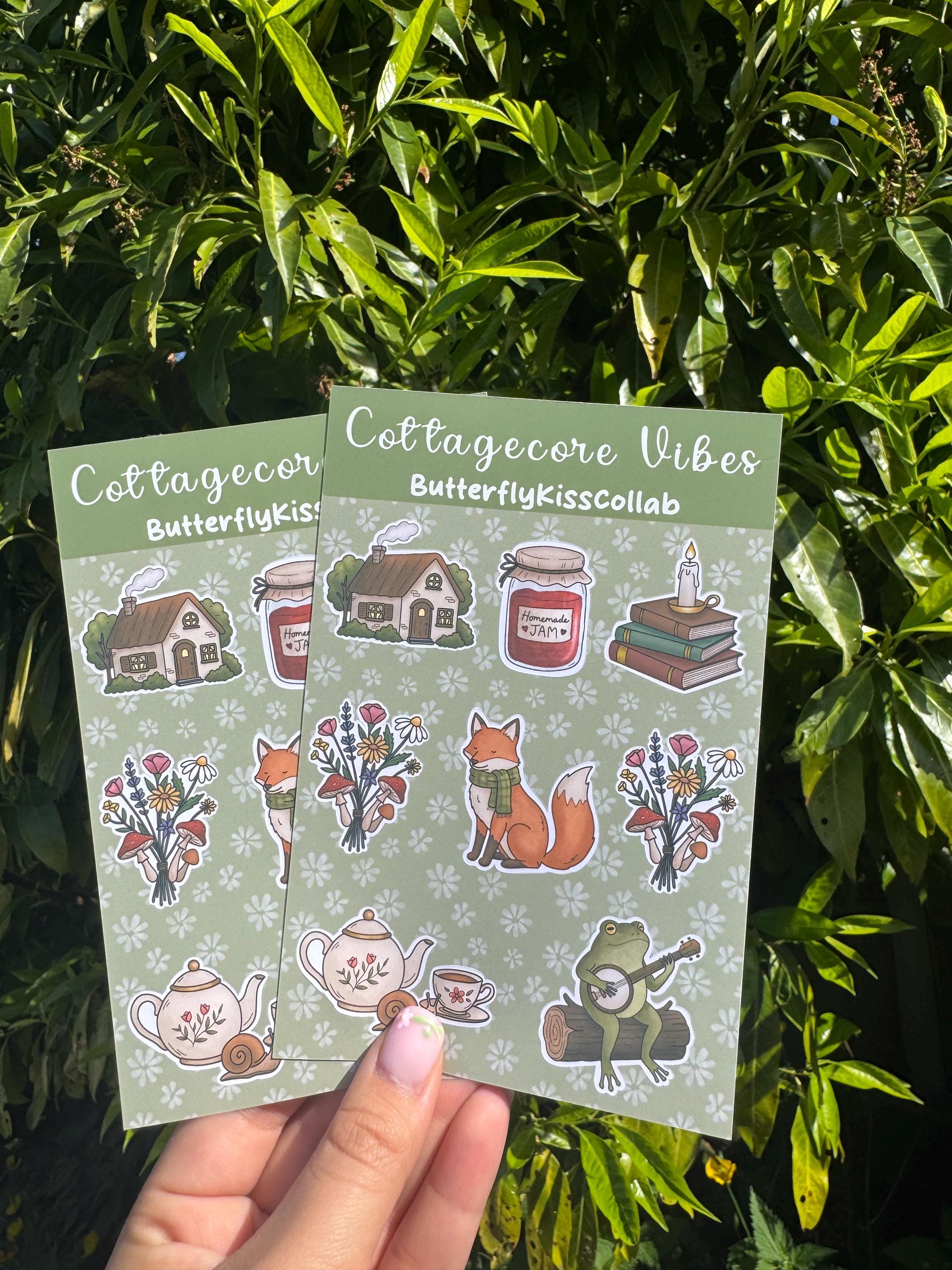 Cottagecore Vibes Sticker Sheet | Fox, Frog, Cottage, Jam Jar, Books ...