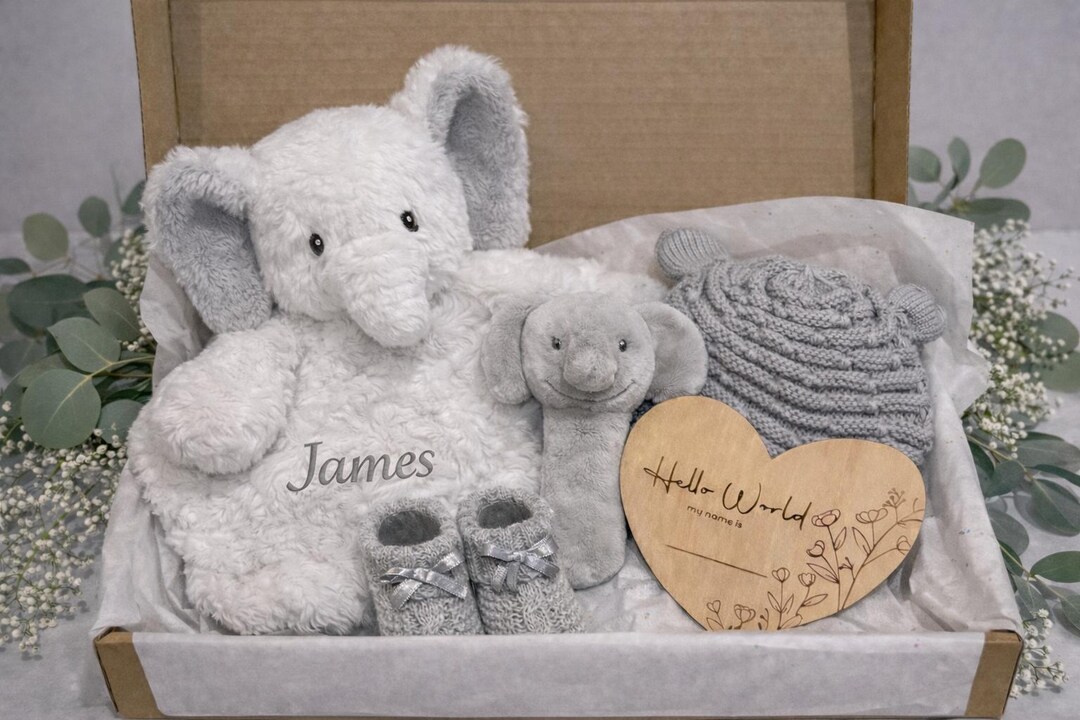 Personalised Elephant Baby Gift Set | Baby Shower Gift Box | Newborn ...