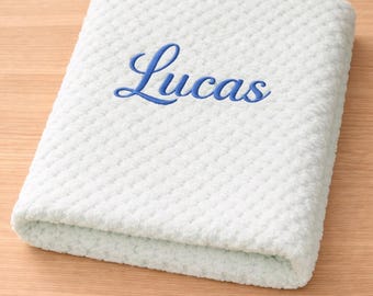 Personalised Green Baby Blanket, Embroidered Name, Newborn Gift