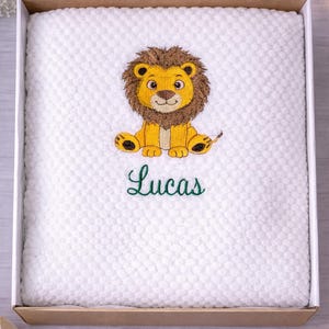 Personalised Safari Baby Blanket, Lion, Tiger, Giraffe, Zebra, Panda, Koala. 6 different colours of blanket