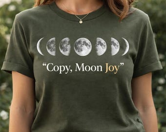 Shirt maanfasen, Copy Moon Joy Graphic T-shirt, minimalistisch ruimteontwerp, nachtelijke hemelmode