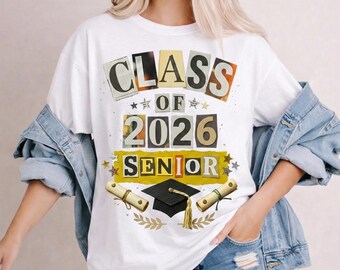 Class of 2026 shirt voor senioren, retro afstudeerkleding