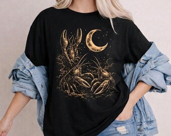 Vintage Three Crawfish Moon Galaxy Space retro dierenshirt, grappig uniseks T-shirt