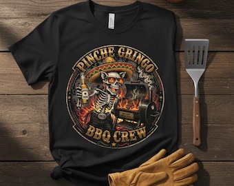 Pinche Gringo BBQ Crew Skeleton Grilling Shirt, Mexicaans Humor Smoker Tee