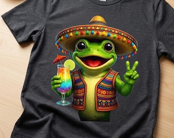 Cinco de Mayo Frog-T-shirt, Fiesta Margarita Sombrero-shirt met print