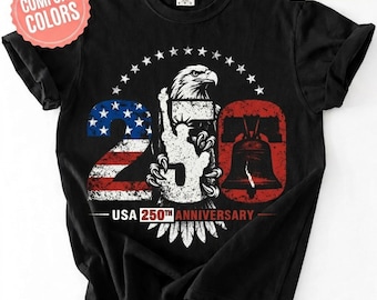 Comfort Colors T-shirt 250e verjaardag Amerikaanse vlag, vintage Independence Day-T-shirt
