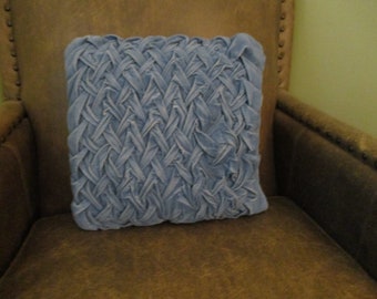 Vintage Handmade Mid Century Modern 12-13" Square Smocked Corduroy Pillow Cover Only French Blue Very Good Vintage Condition Lt Wear