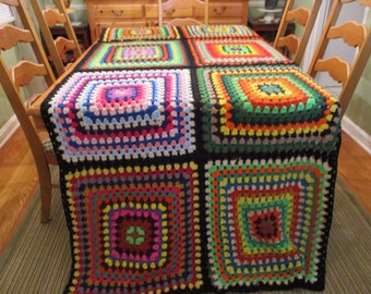 Vntg Damaged 8 Block Lg Squares Multicolor Handmade Afghan Throw Blanket 48" W x 50" L As Is Needs Repair see Pics