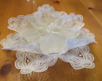 Vintage Off White Belgian Lace or Battenburg Bread Bun Roll Holder 13.5" Diam EVC No Issues Looks Never Used Gorgeous Work