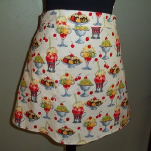 Last One--Cheery Cherries Half or Waist Apron with Scalloped Bottom in Darling Michael Miller Cherry Sundaes Fabric