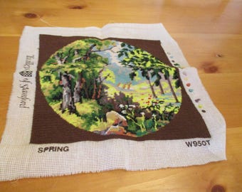 Vintage Completed Finished Needlepoint Twilleys of Stamford Spring W950T 11 3/4" SQ Ready to Frame EVC No Issues