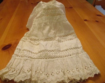 Antique or Vintage Girl's Summer Dress  19" Long Flowers Openwork Scalloped Eyelet Gorgeous Lt Wear As Is Two Spots