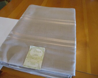 NWT Ecru Striped Vintage Damask Tablecloth 60" W x 108"L EVC No Issues 90% Rayon 10 Acetate Shiny Stripes, Dawn Made in USA