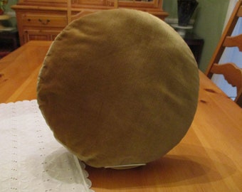 Vintage Solid Camel Brownish-Gold Velvet Pillow 15 1/2" Round  Excellent Condition Mid Century Lt Wear Has 1 Black Dot on Back