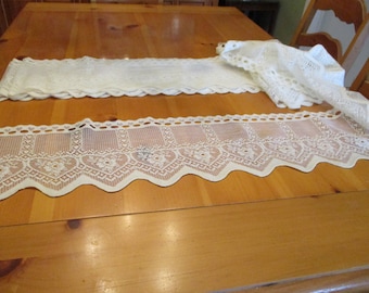 Vintage Emil Katz Lace Country Nottingham White Aged Roses Hearts Cotton  Valance w Loop Top 9" L/ 8" Drop NOS Sold by Yard Have 2-6 Yd PCs