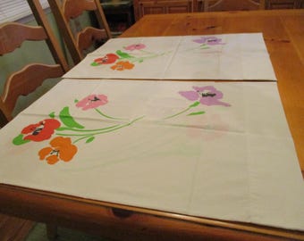 Vintage Martex Pillowcase Set Two Pillowcases Mod MCM Flowers (Vera Style) Presslin 303 No Iron  29 1/2"x19 3/4" Standard Some Lt Marks EVC