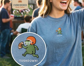 Silly Orange Tushdown Frog Embroidered Shirt, College Football Tailgate TShirt, Unhinged Game Day Shirt, Comfort Colors 1717