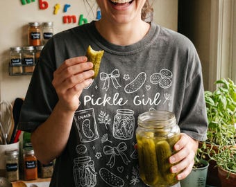 Pickle Girl Whimsical Doodles Shirt, Cute Trendy Tee For Pickle Lovers, Pickle Queen Gift, Pickling Season, Comfort Colors 1717
