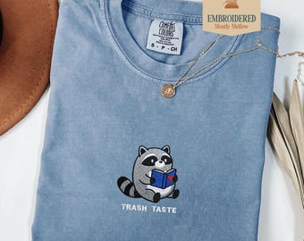 Embroidered Raccoon Shirt, Trash Taste, Comfort Colors 1717, Funny Booktok Gift, Spicy Romance Reader, Smut Book Club Tee