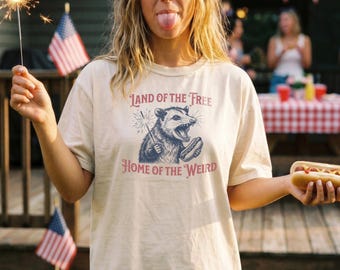 Funny Possum Shirt, Land Of The Free Home Of The Weird, Comfort Colors 1717, Feral 4th Of July, USA 250th Gift, Chaotic Vintage Style Tee