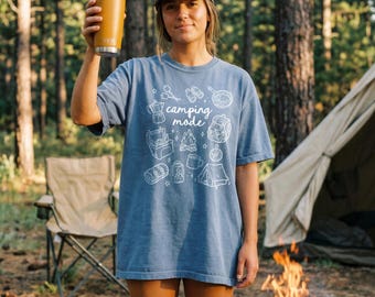 Granola Girl Camping Shirt, Camping Mode Doodle Tee, Nature Lover Outdoors Top, Summer Camp Gift, Cozy Hiking Aesthetic Apparel