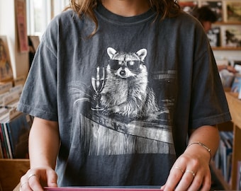 Unbothered Raccoon Shirt, Hot Tub Trash Panda Graphic Tee, Retro Animal Wine Apparel, Comfort Colors 1717
