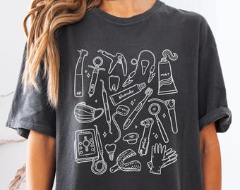 Cute Teeth Shirt Whimsical Doodles Dental Office Wear, Funny Dentist Gifts, Hygienist Top, Comfort Colors 1717
