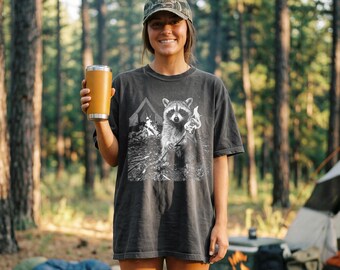 Funny Raccoon Camping Shirt, Trash Panda Campfire Tee, Marshmallow Raccoon T-Shirt, Funny Camping Gift for Men, Comfort Colors 1717