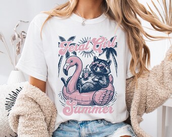 Feral Girl Summer Funny Raccoon Tee, Unhinged Trash Panda Shirt, Salty Girl Summer Shirts Women, Comfort Colors 1717